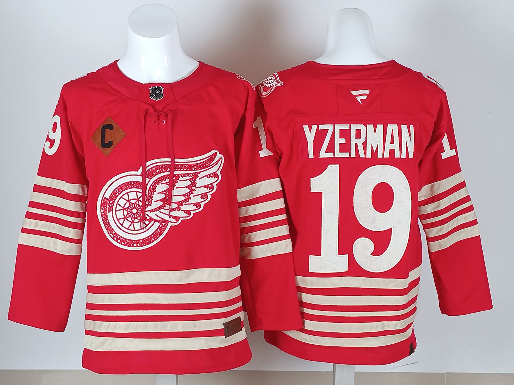 Men 2026 Detroit Red Wings #19 Yzerman Red 100th NHL Jersey style 01